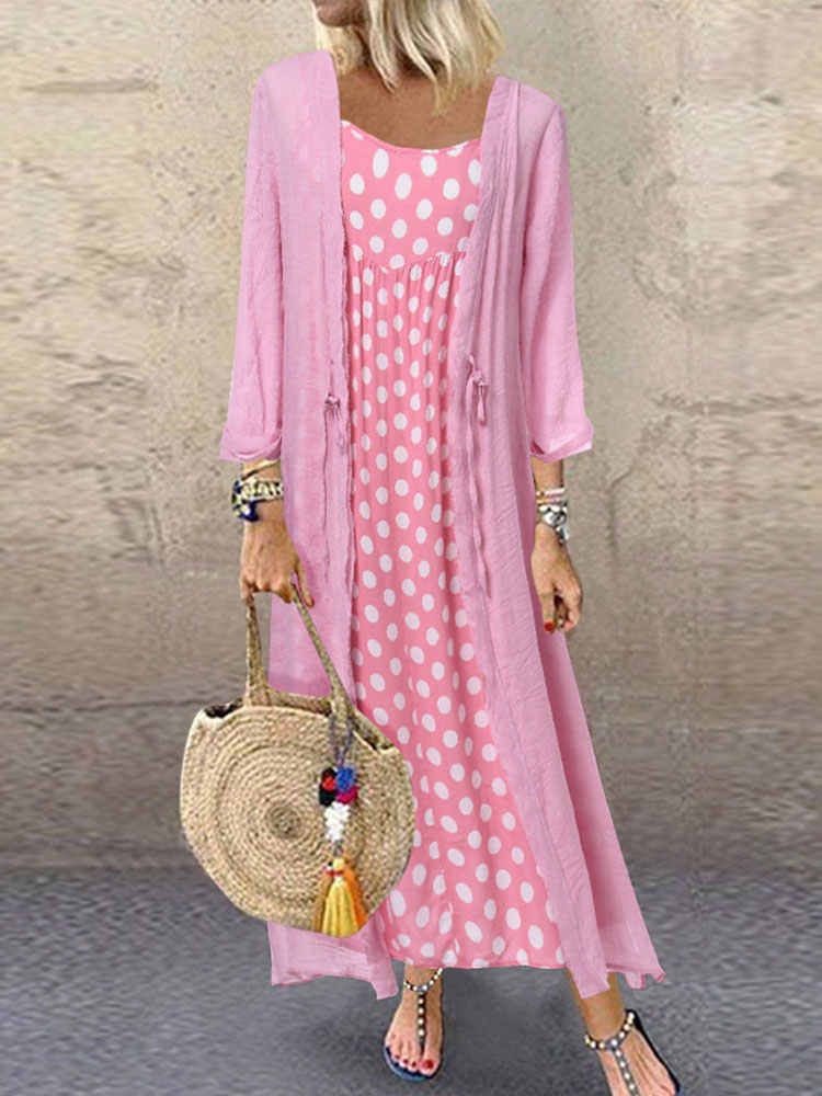 Fashion Round Neck Polka Dot Two-Piece Dress