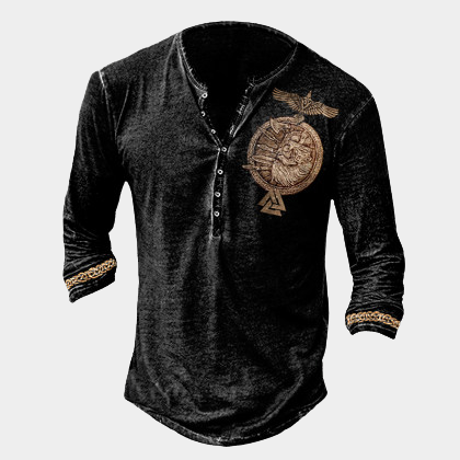 Mens outdoor tactical Viking warrior print T-shirt