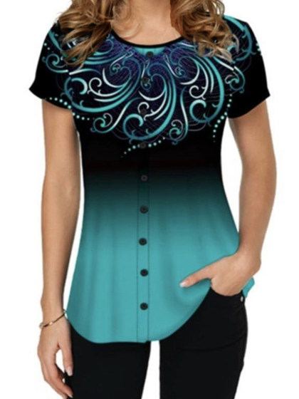 Printed Short Sleeve Casual T-shirt For Women