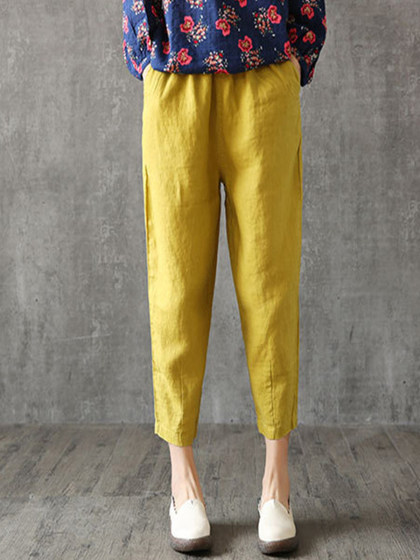 Cotton Linen Cropped  Harem Pants